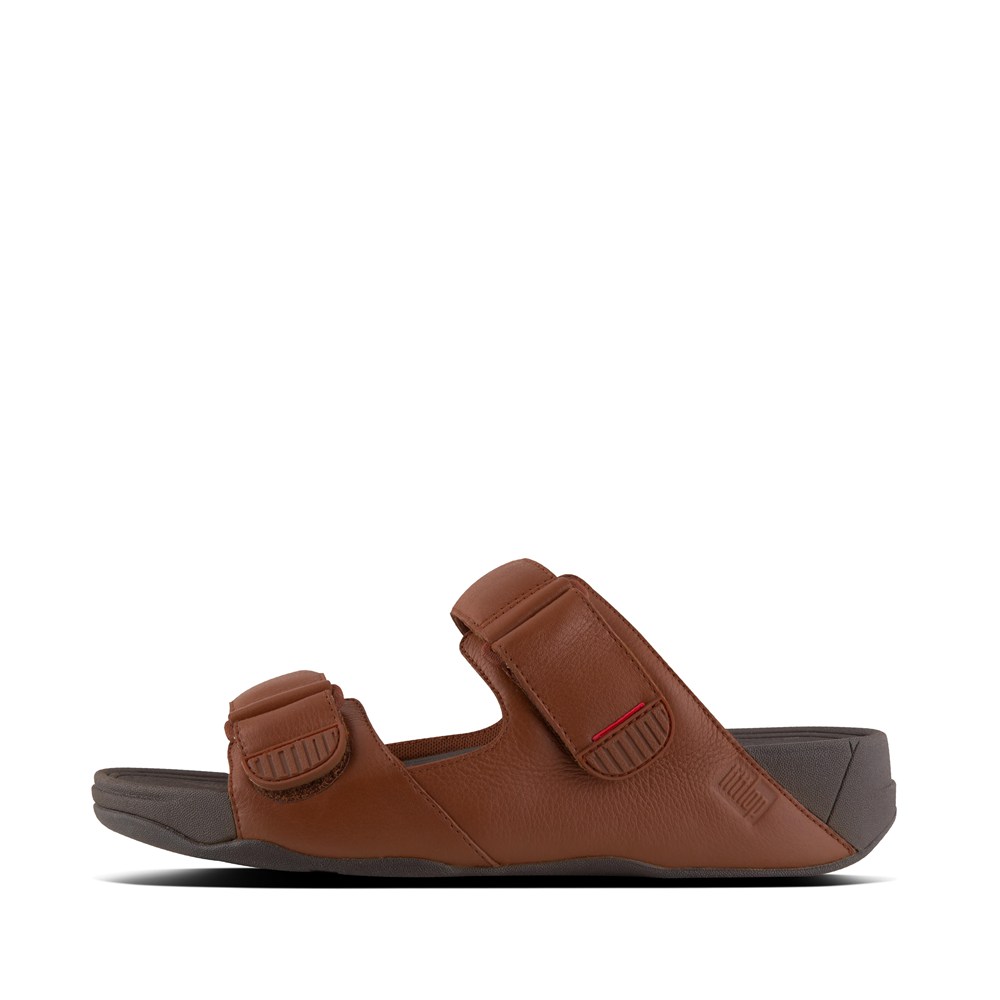 Fitflop Man Slides Brown - Gogh Moc Adjustable Leather - BH2410537